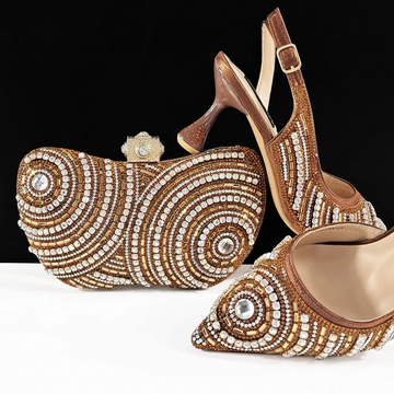 Spot Goods! Coffee Color Women’s Party Shoes & Matching Bag Set