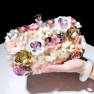 Luxury Women's Floral Evening Clutch New Fairy 3D Appliques Wedding Party Purses Elegant Ladies Beading Bags Bride Handbag