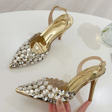 Elegant Crystal Slingback Stiletto Heels – Women’s Pointed Toe Pumps for Wedding & Prom