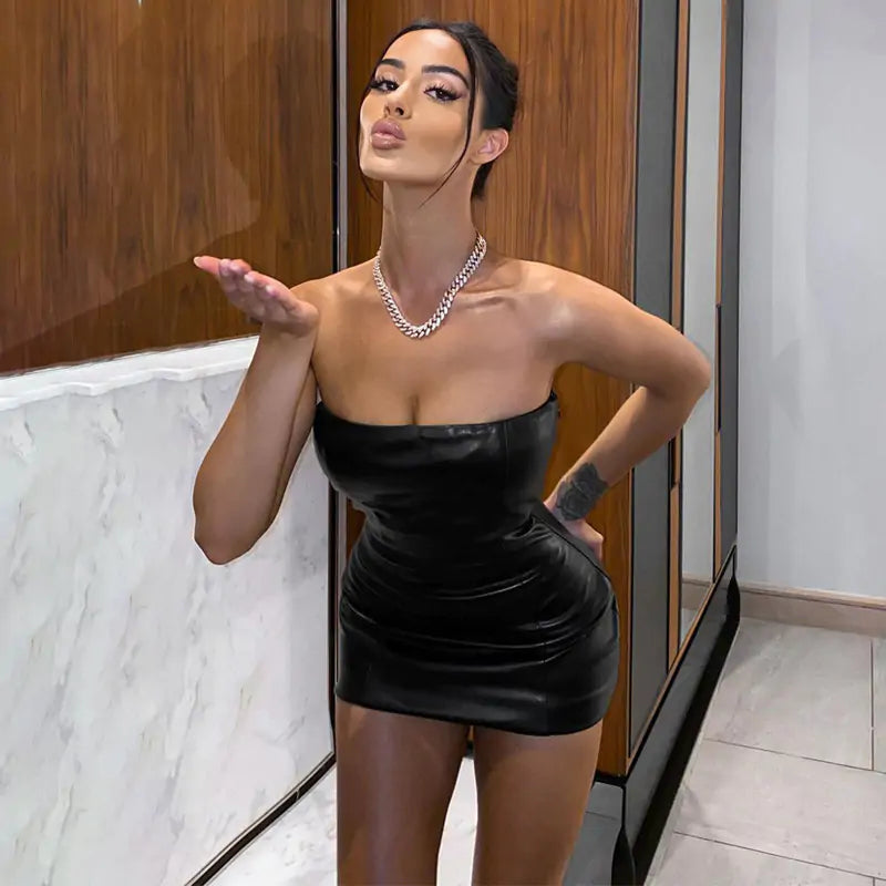 Leather Mini Dress - Blingy Bag LLC