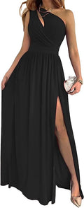 Women's One Shoulder High Split Cutout Sleeveless Elegant Sexy Cocktail Maxi Dress - Blingy Bag LLC