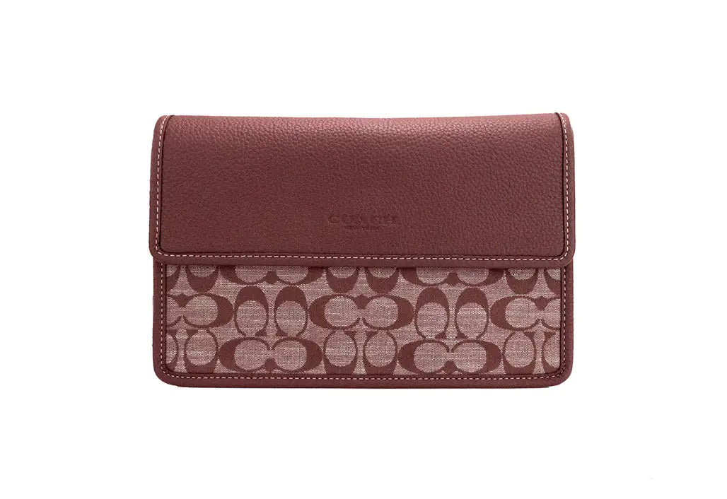 Coach Turner Wine Signature Chambray Canvas Flap Crossbody Handbag - Blingy Bag LLC