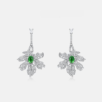 Green Leaf Earrings S925 Silver Full Inlaid White Zirconium Long Earrings
