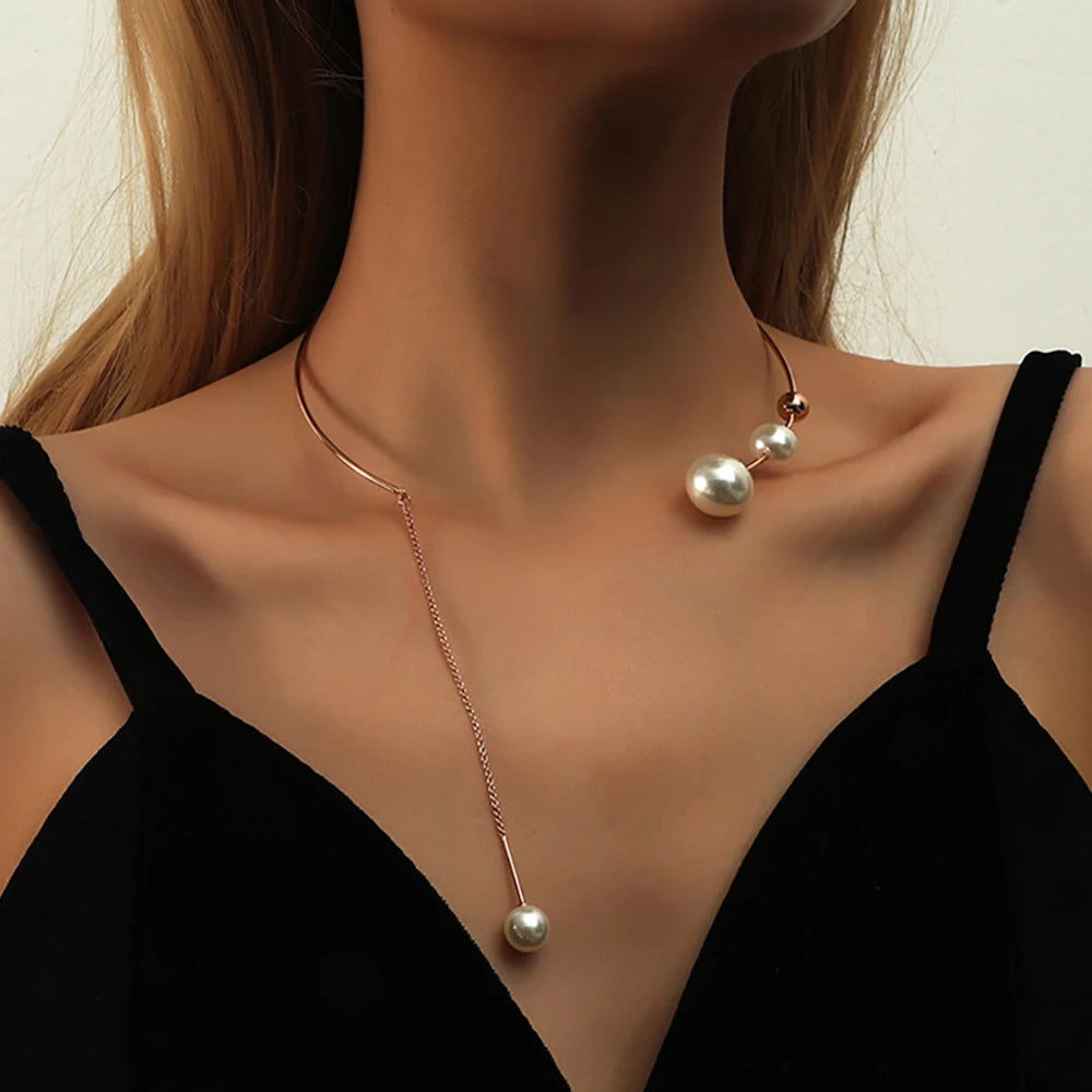 Women’s Clavicle Chain Necklace – Elegant White Pearl Choker for Wedding & Fashion Jewelry