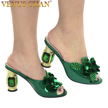 Green Rhinestone African Pumps – Elegant Wedding High Heels