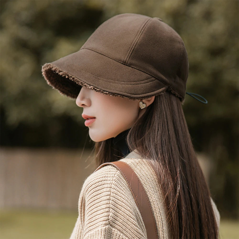 Women’s Winter Plush Bucket Hat – Warm Adjustable Windproof Fisherman Cap