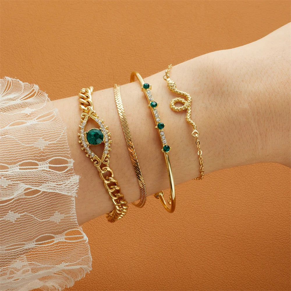 Gemstone Rhinestone Bangle Set - Blingy Bag LLC