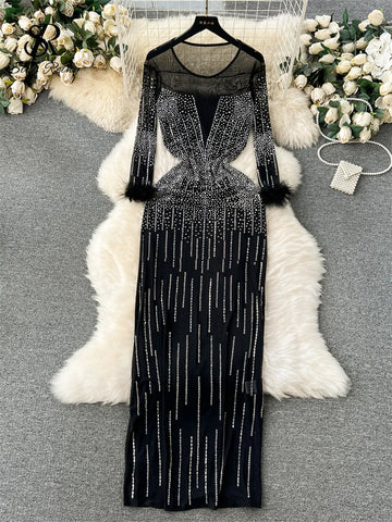 New Fashion Bodycon Long Dress Europen O Neck Long Sleeve