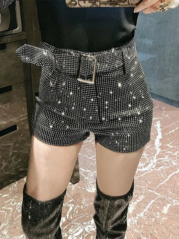 Women’s Rhinestone Shorts 2025 – High Waist Wide Leg Sexy Diamond Hot Pants