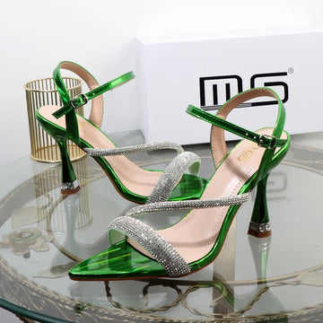 Green Rhinestone High Heels – Luxury Summer Party Sandals