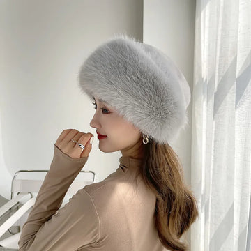 Women’s Winter Faux Fur Fox Hat – Thick Warm Beret with Ear Protection, Mongolian Princess Style