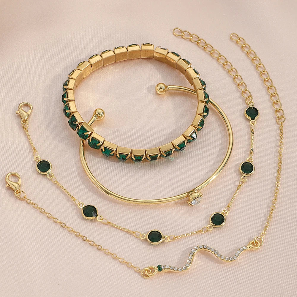 Gemstone Rhinestone Bangle Set - Blingy Bag LLC