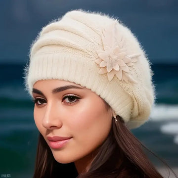 Hat Women's Winter Flower Hat Thick Beret Warm Knitted Wool Hat Autumn Winter Mom Hat
