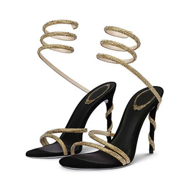 Crystal Rhinestone Open Toe High Heel Sandals for Women Sexy Ankle Strap Party Prom Pumps Thin Heels Fashion Summer Footwear