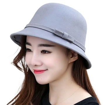 Women’s Vintage Wool Fedora Bowler Hat – Elegant Autumn Winter Warm Cloche Bucket Cap