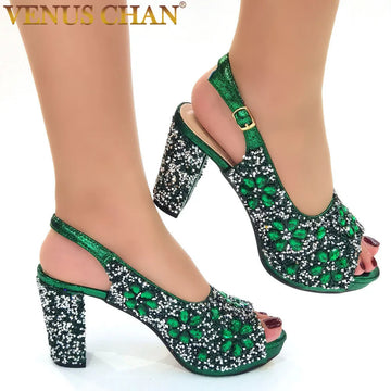 Green Diamond Party Heels – Women’s Wedding Sandals by Venus Chan