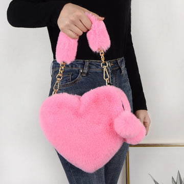 Trendy Women’s Plush Heart-Shaped Handbag – Soft Solid Color Shoulder Bag
