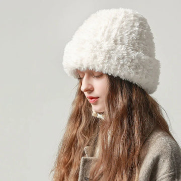 Women's Winter Versatile Knitted Woolen Warm White Plush Hat
