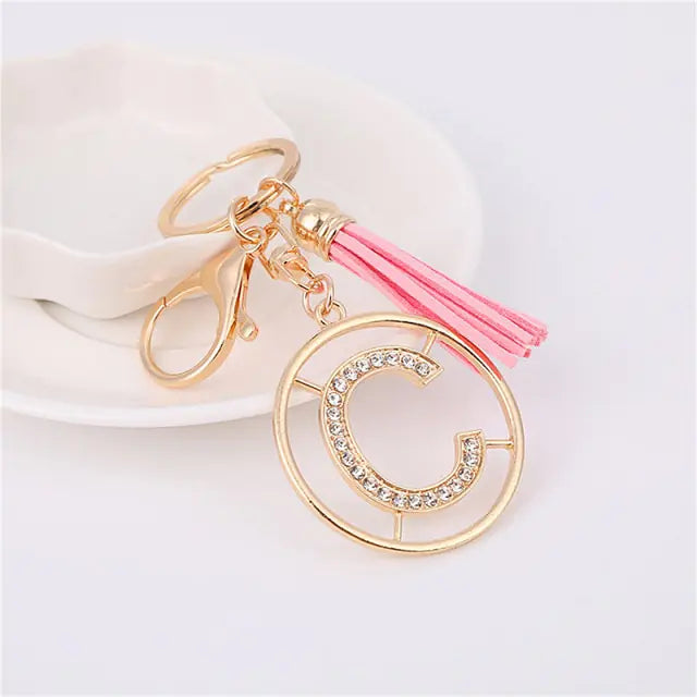 Rhinestones English Letter Alloy Keychain - Blingy Bag LLC
