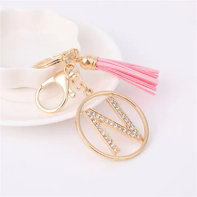 Rhinestones English Letter Alloy Keychain - Blingy Bag LLC