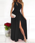 Women's One Shoulder High Split Cutout Sleeveless Elegant Sexy Cocktail Maxi Dress - Blingy Bag LLC