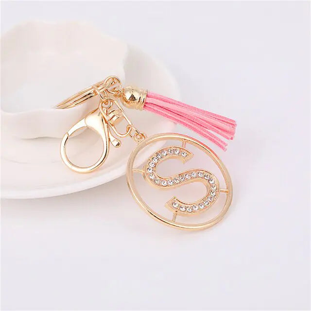 Rhinestones English Letter Alloy Keychain - Blingy Bag LLC