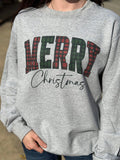 Checkered Merry Christmas Sweatshirt - Blingy Bag LLC