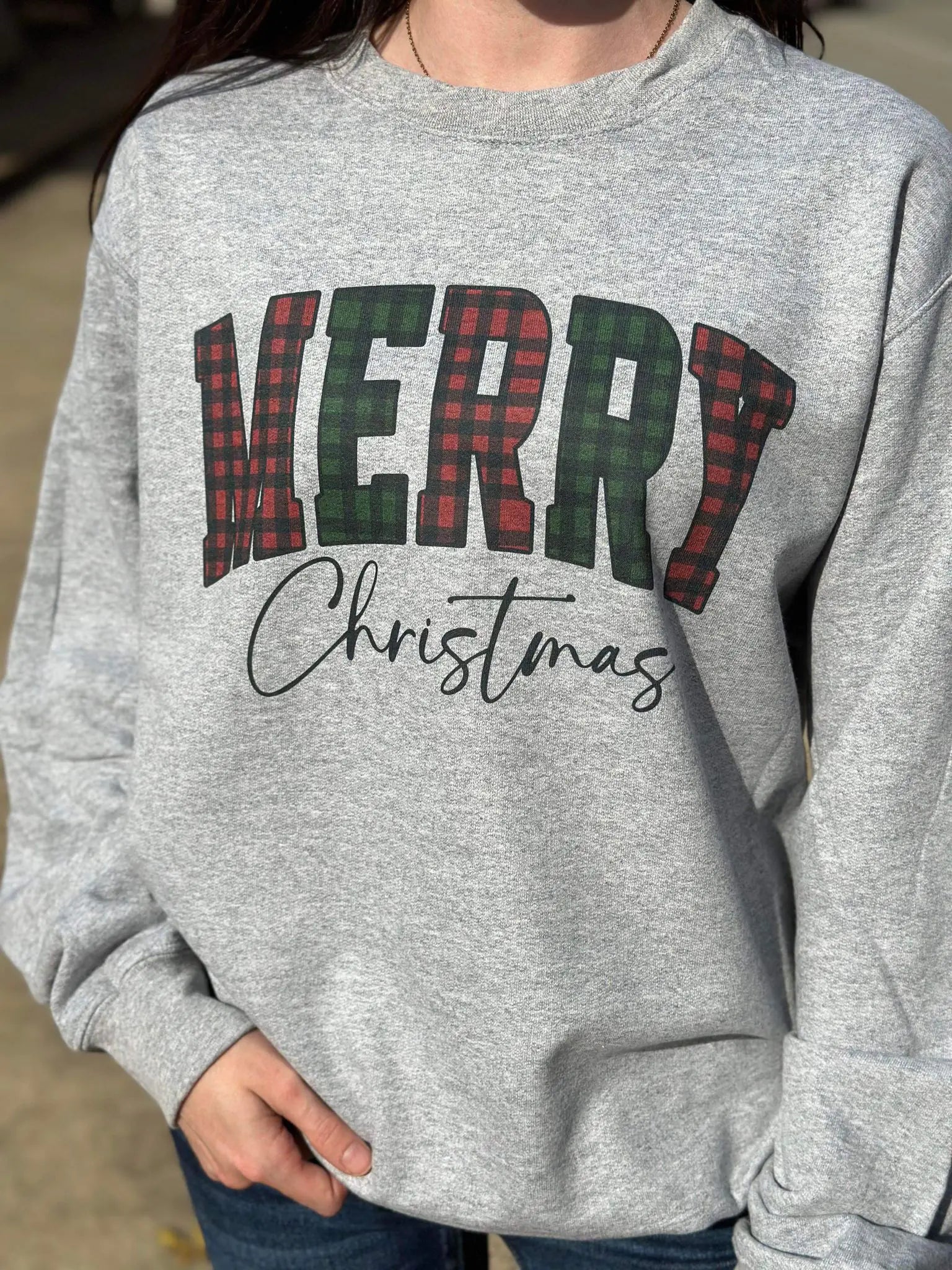 Checkered Merry Christmas Sweatshirt - Blingy Bag LLC