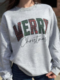 Checkered Merry Christmas Sweatshirt - Blingy Bag LLC