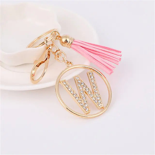 Rhinestones English Letter Alloy Keychain - Blingy Bag LLC
